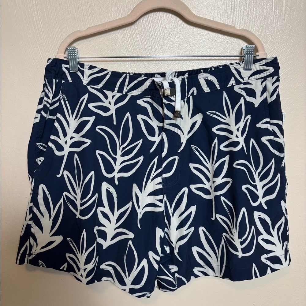 Onia‎ The Calder Mens Swim Trunks Shorts Floral Leaf Pattern Navy Blue White XXL
